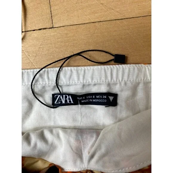 Zara BNWOT womens printed crop top sz small orange floral puff sleeve - Picture 5 of 7